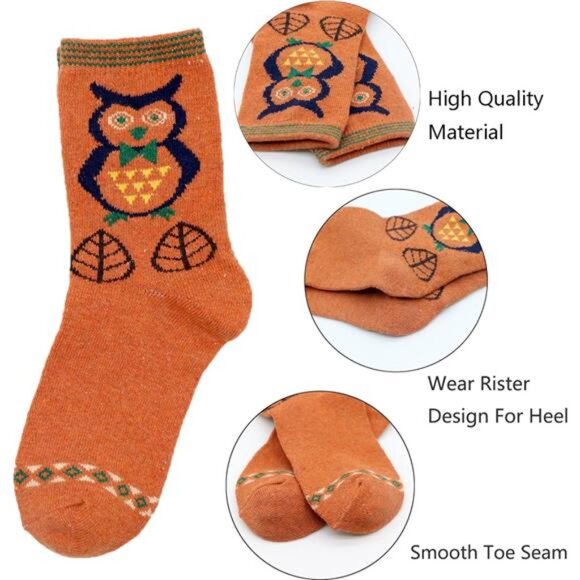 5Pack Womens Warm Wool Soft Cozy Crew Socks Cute - Picture 4 of 7